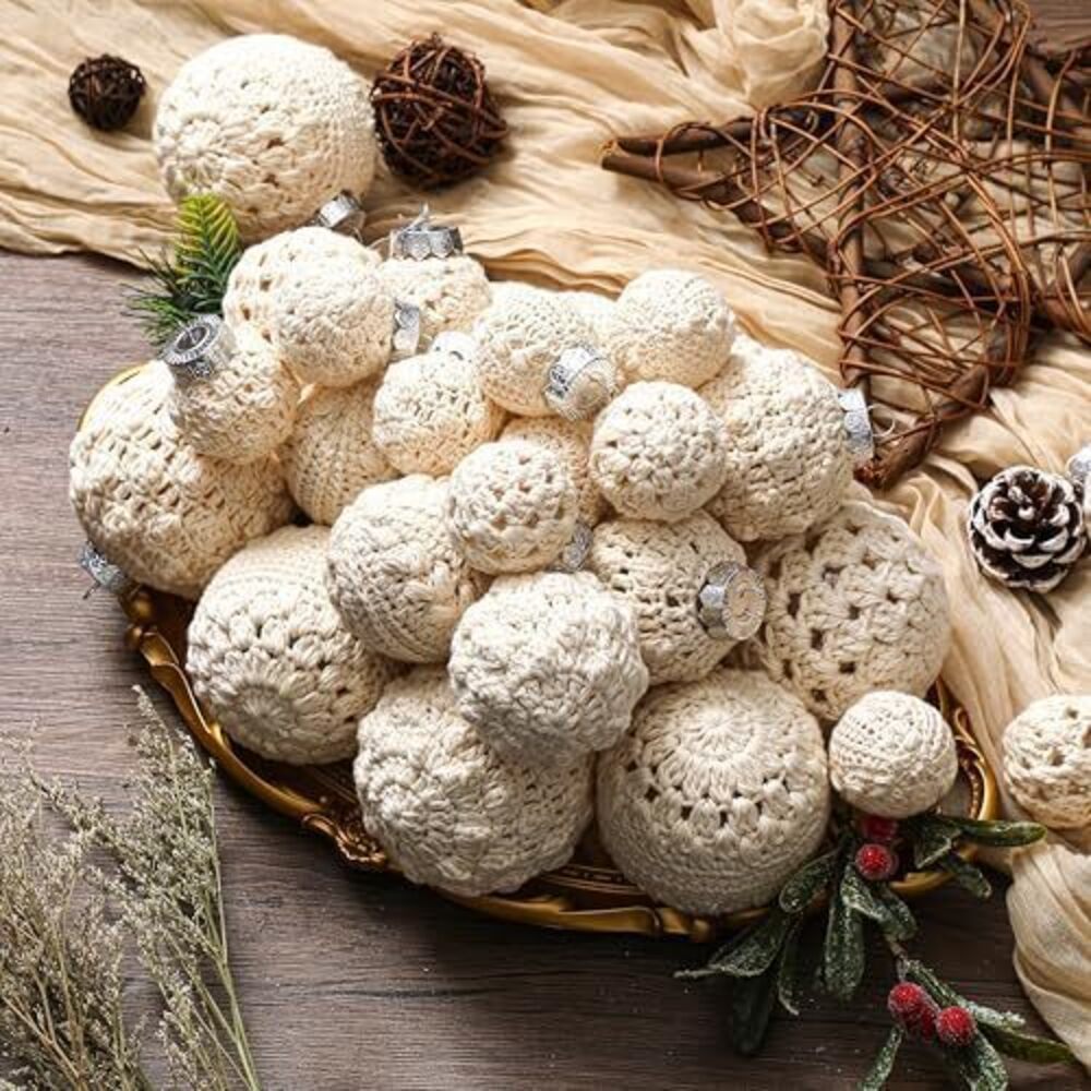 7433 36 Pcs Crochet Christmas Ornaments 4 Styles 1.57" 2.36" 3.15" Size